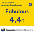 <strong>Expedia Travelers rated</strong></br>曼谷奥克伍德套房酒店荣获Expedia 2024年旅行者评分“极好”，评分为4.4分（满分5分）！